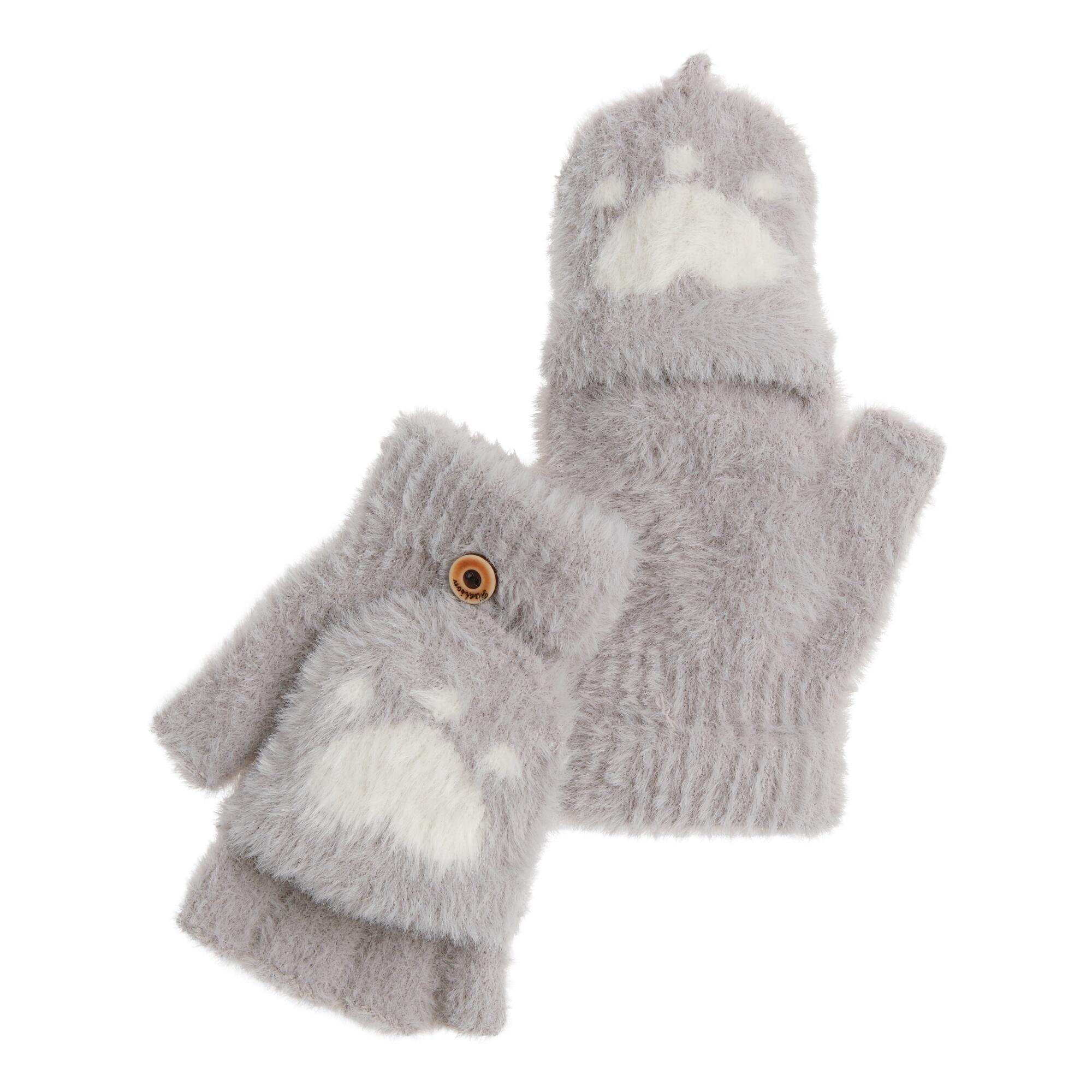 Lavender Paw Print Eyelash Knit Convertible Gloves: Purple by World Market