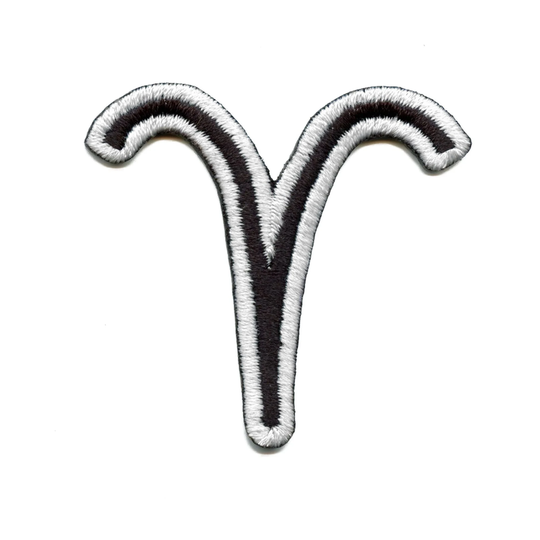 Aries Astrological Zodiac Symbol Patch Horoscope Ram Sign Embroidered Iron On - White Border Eb4