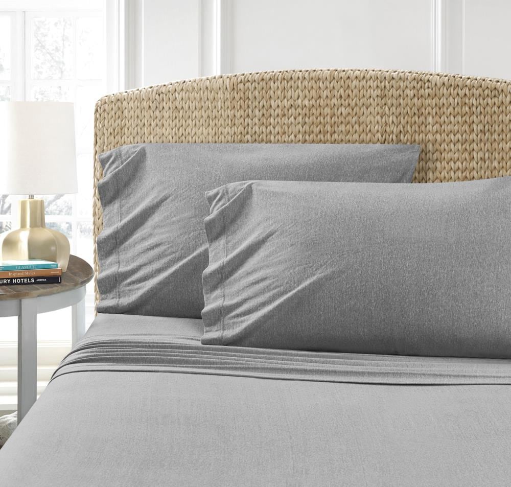 MHF Home MHF Home Cotton Blend T-Shirt Jersey Set Full Cotton Polyester Blend 4-Piece Bed Sheet in Gray | M484063