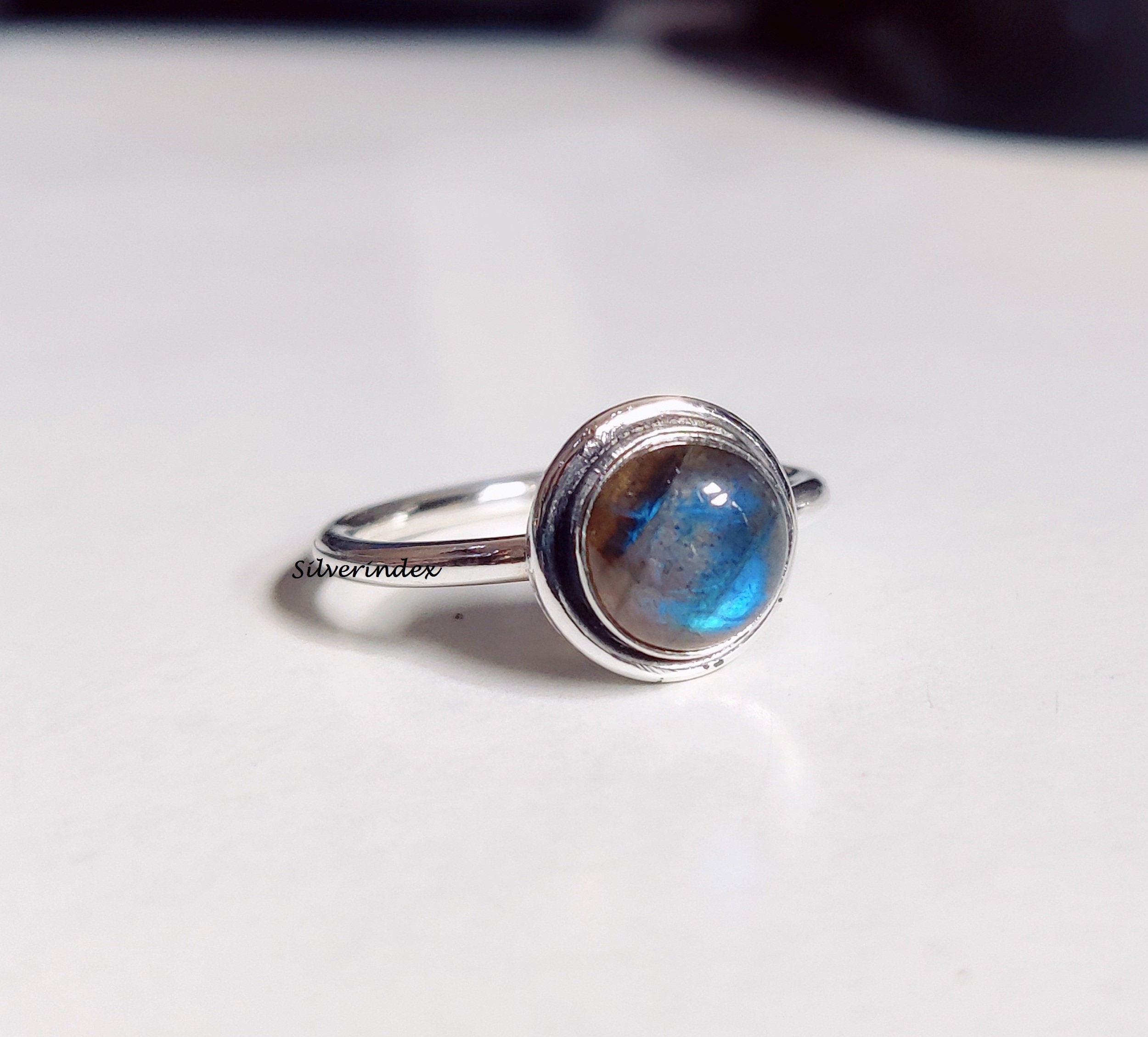 Labradorite Ring, Silver Band 925 Sterling Silver, Handmade Blue Stone Gemstone Women Gift For Her