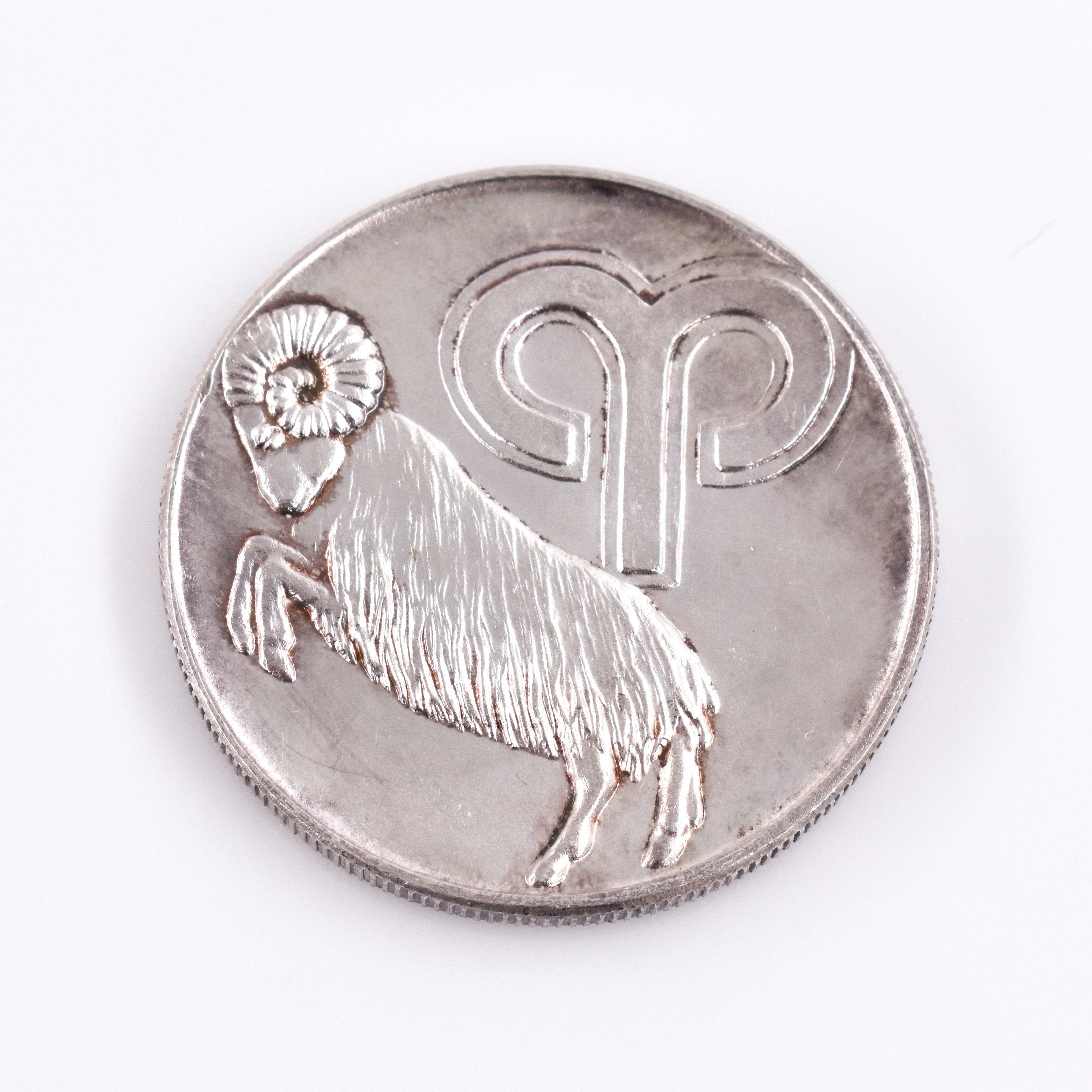 999 Silver Aries Zodiac One Ounce Coin - Vintage, Collectible Coin, 1980S, March Birthday, April Fine Ram