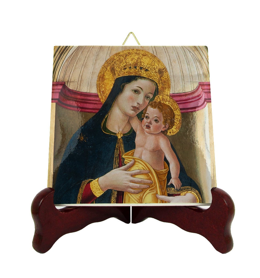 Religious Icon On Tile - Virgin & Child Catholic Gifts Mary Icons Devotional Religious Art Holy Decor