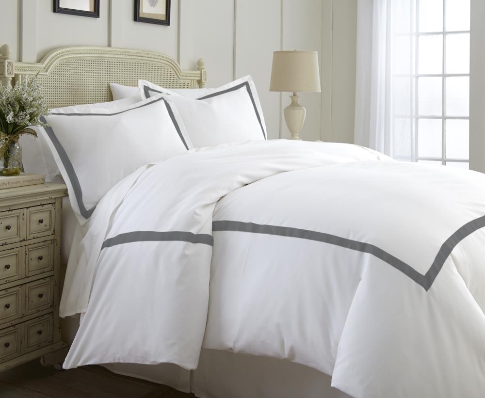 Amrapur Overseas Satin ribbon duvet set Graphite Solid Reversible Queen Duvet (Blend with Polyester Fill) | 30600SBG-GRP-QN