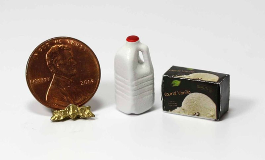 Dollhouse Miniature Half Gallon Of Milk & Vanilla Ice Cream By International Miniatures