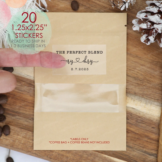The Perfect Blend Stickers, Custom Coffee Bag Labels, Personalized Wedding Favor Labels, Coffee Bean Labels, The Labels