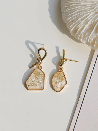 Gold Hexagon Clip On Dangle Earring, Minimalist Geometry Korean Elegant Golden Pendant, Women Occasional Accessory, Gift For Her