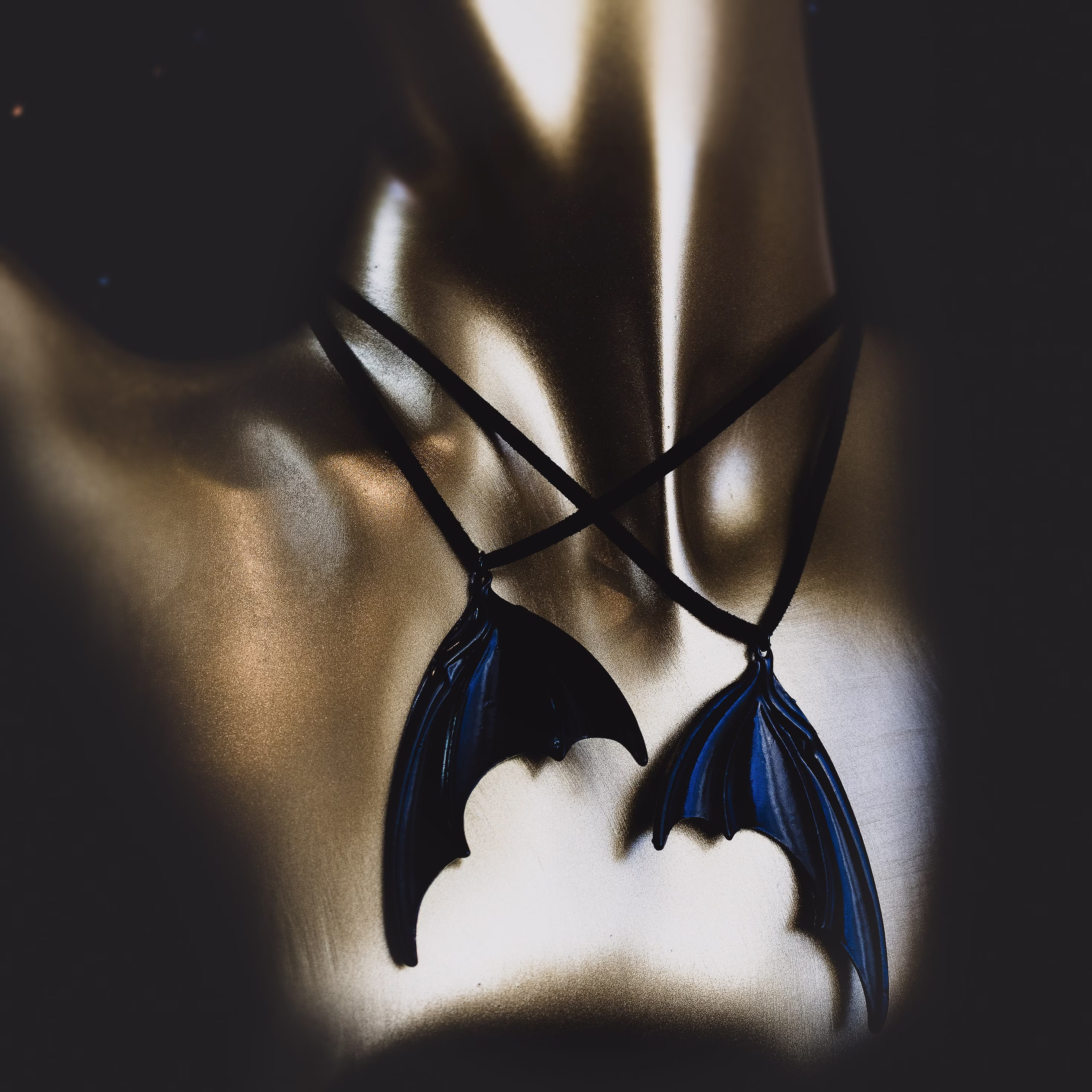 Wingspan Large Bat Wyvern Wing Black Vegan Leather Suede 26" Single Stranded Friendship Necklaces Jewelry
