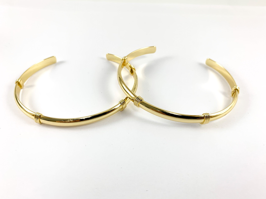 Real Gold 18K Plated Copper Simple Minimalist Adjustable Bracelet Cuffs