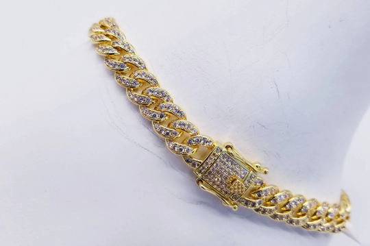 Icy 8mm Miami Cuban Link Anklet 10Inch 14K Gold Finish Handmade Vs1 Cubic Zircon Clarity Crystals Finest Quality
