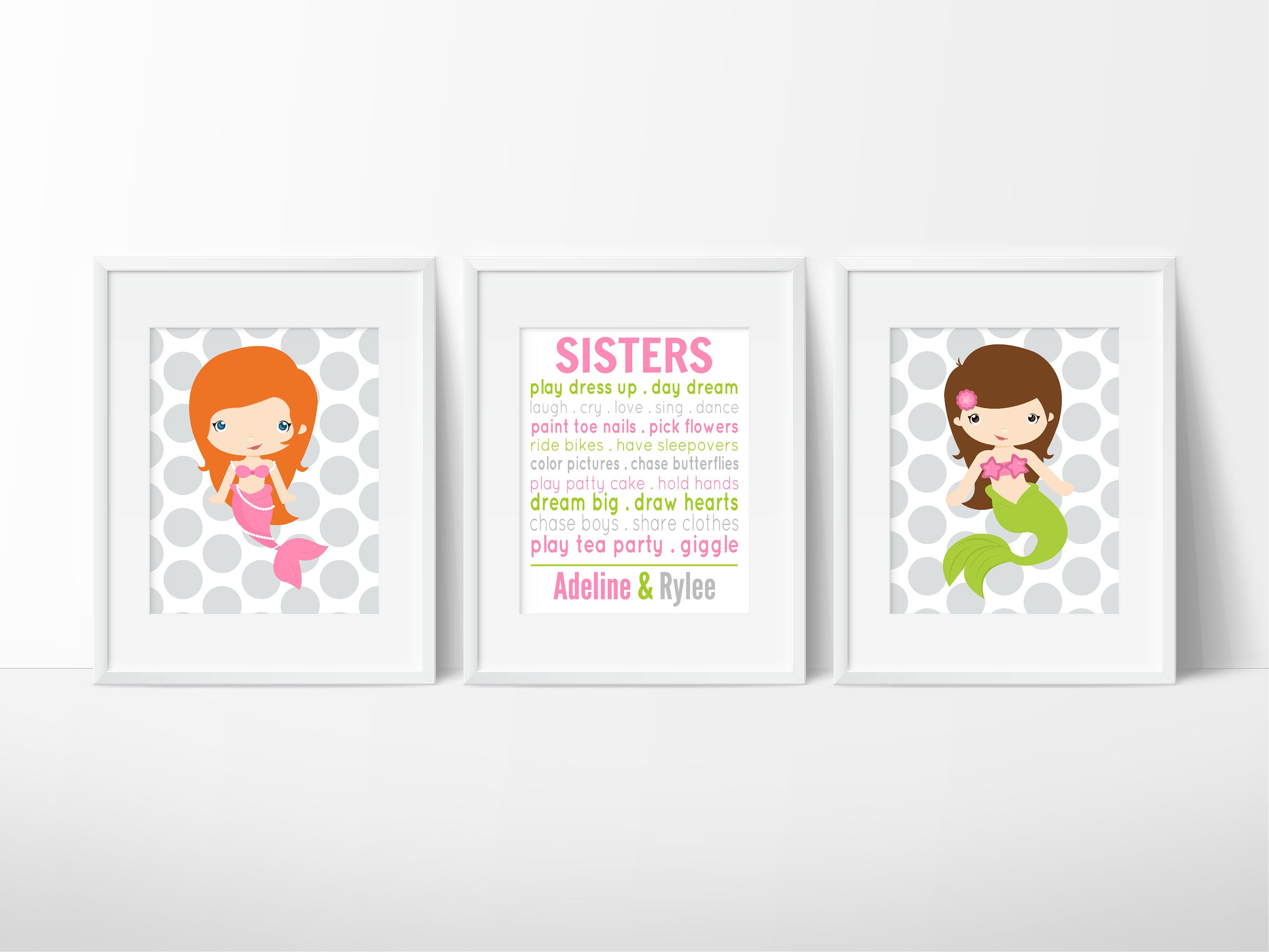 Little Girls Room Decor - Mermaid Bedroom Sisters Wall Art Sister Nursery