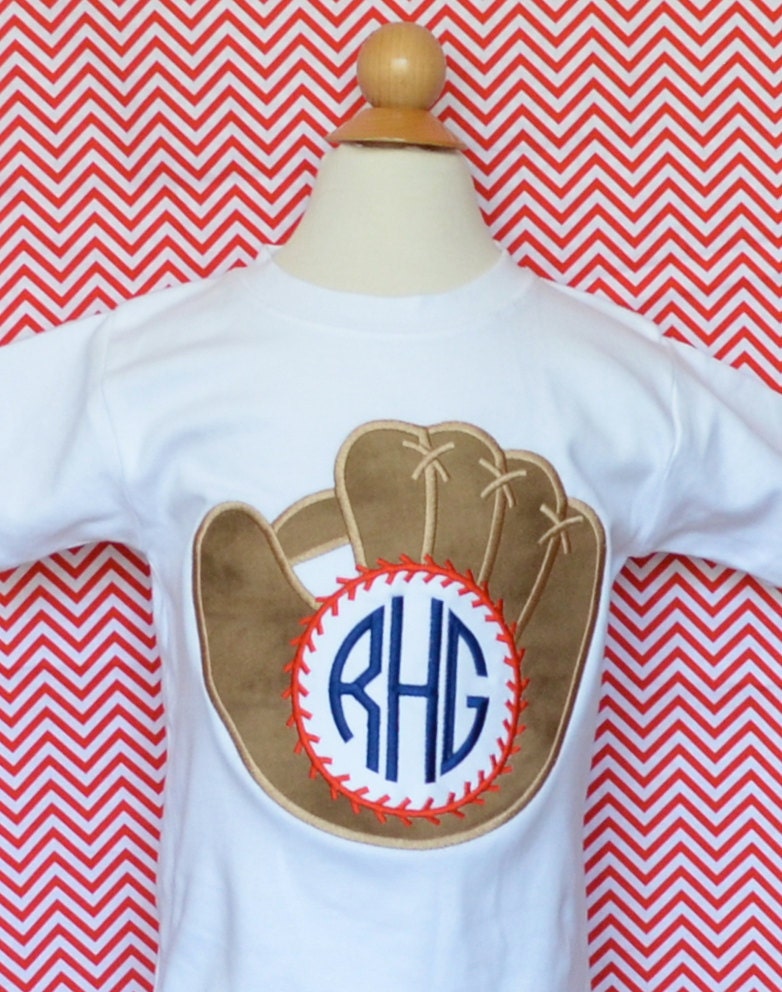 Personalized Baseball & Glove With Initials Monogram Applique Shirt Or Bodysuit Girl Boy