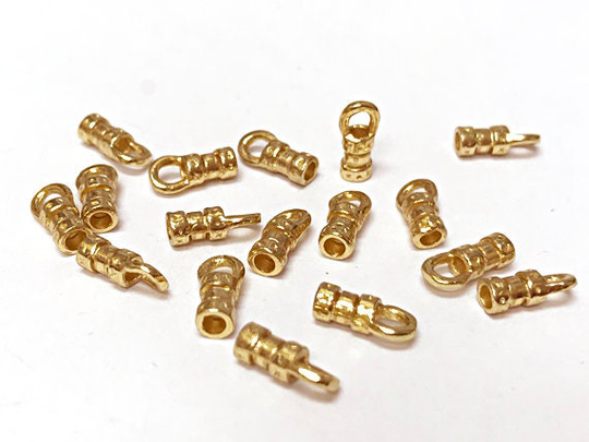 10Pcs Gold Crimp End Loops 9mm X 4.3mm, 2mm Hole, Gold Plated Loops, Leather Crimping Loops, Jbb Findings