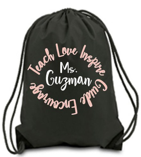 Personalized Teacher Bookbag Appreciation Drawstring Backpacks Teach Love Inspire Guide Encourage Customized Bookbags Workout Bags