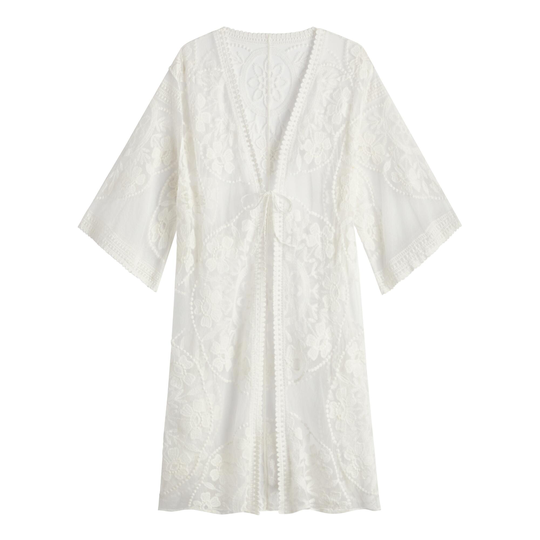 White Crocheted Lace Medallion Kimono by World Market