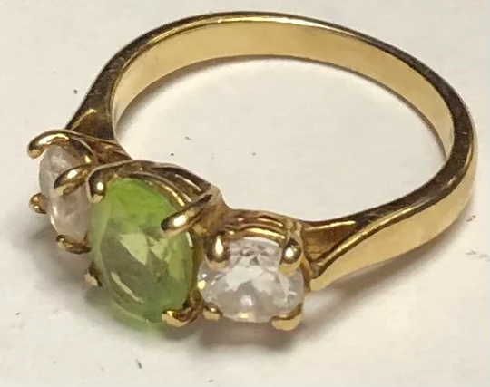 Vintage Peridot Ring Three Stone Gold Vermeil Sterling Silver With Wash Size 7 Sale