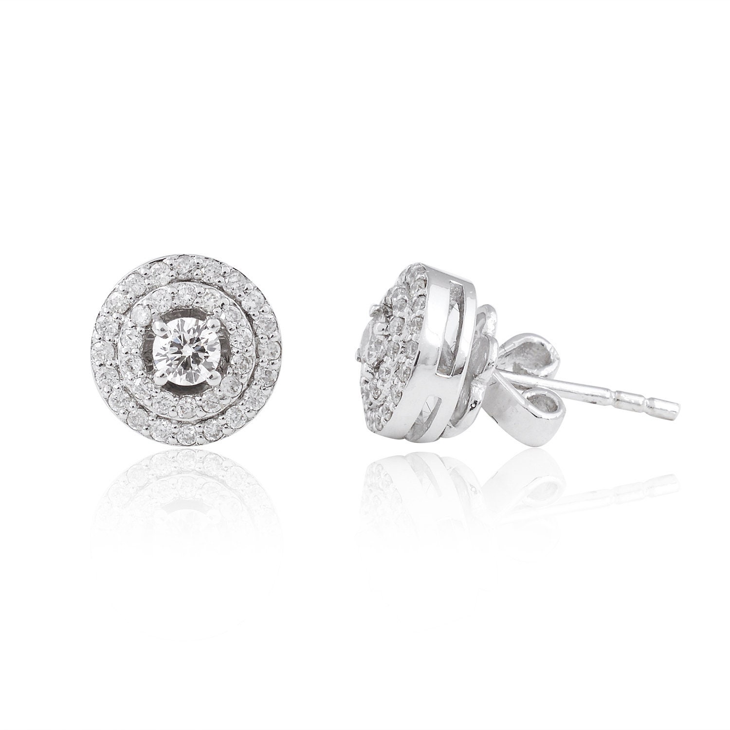 0.50Ct Diamond Halo Stud Earrings, Round Earring in 14K White Gold Over, Everyday Woman Classic Earring, Black Friday