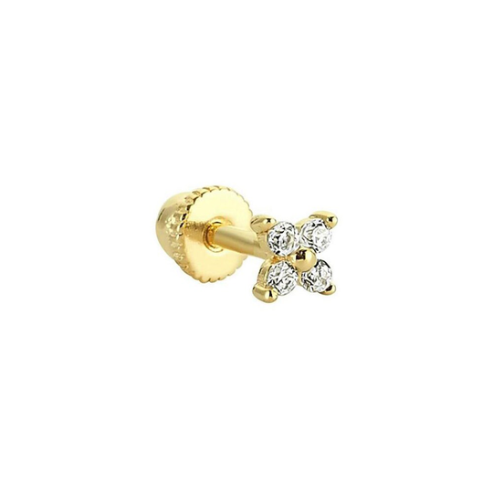 4 Leaf Clover 14K Gold Tragus Piercing, Star Cartilage Piercing, Cz Stone