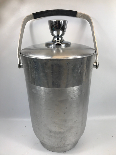Champagne Bucket, Ice Tall, Aluminum, Barware, Italy, Chrome, Mid Century, Streamline, Modern
