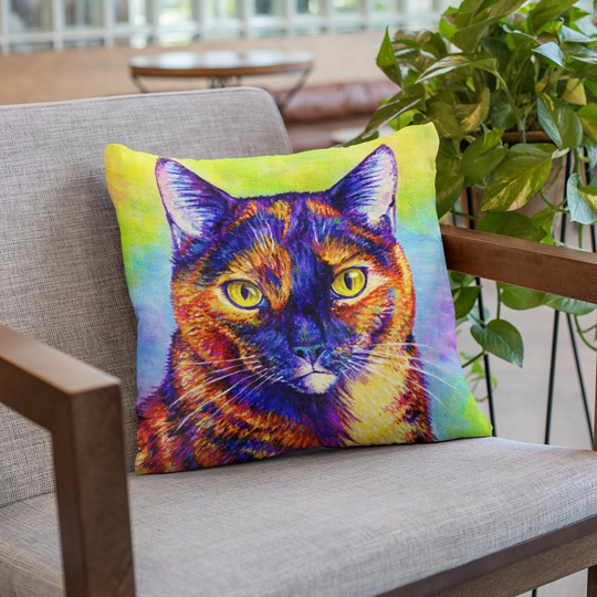 Psychedelic Rainbow Tortoiseshell Cute Tortie Cat Polyester Square Throw Pillow