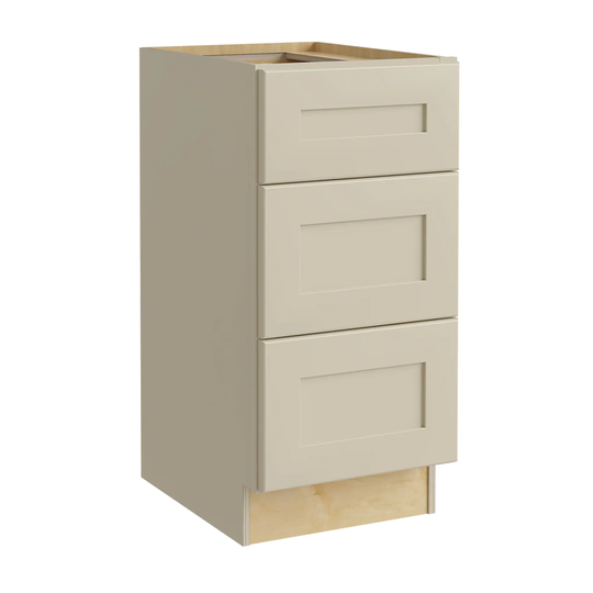 Luxxe Cabinetry Norfolk 15-in W x 34.5-in H x 24-in D Blended Cream Painted Drawer Base Fully Assembled Semi-custom Cabinet (Shaker Door Style)