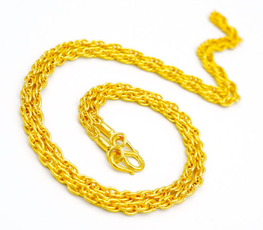 24" 3mm, Thailand Baht Gold Wedding Jewelry, 22K 23K 24K Yellow Plated Necklace, Amulet Necklace, Mens Jewelry, Man Chain Jewelry Women
