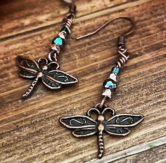 Dragonfly Earrings/Boho Earrings/Copper Dragonfly Earrings/Dragonfly Jewelry/Boho Earrings/Rustic Jewelry