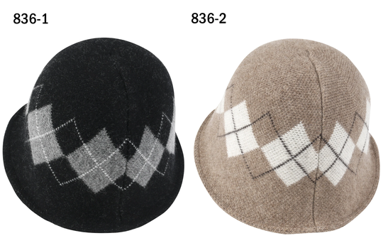 Ililily Knitted Wool Blended Fedora Patterned Crochet Winter Bucket Hat