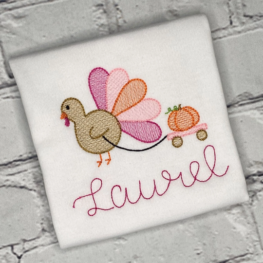 Girl's Thanksgiving Shirt, Embroidered Personalized Turkey Shirt