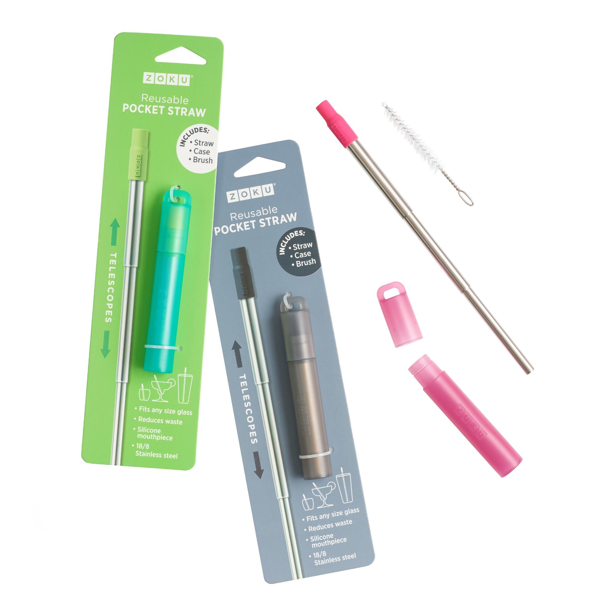Zoku Stainless Steel Reusable Pocket Straws Set Of 3 by World Market