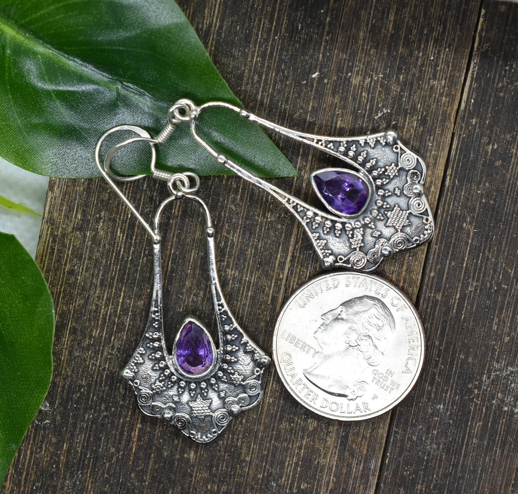 Amethyst Earring, Silver Dangle Drop Boho Handmade Earring, Gift For Her, Gift For Mother, Christmas