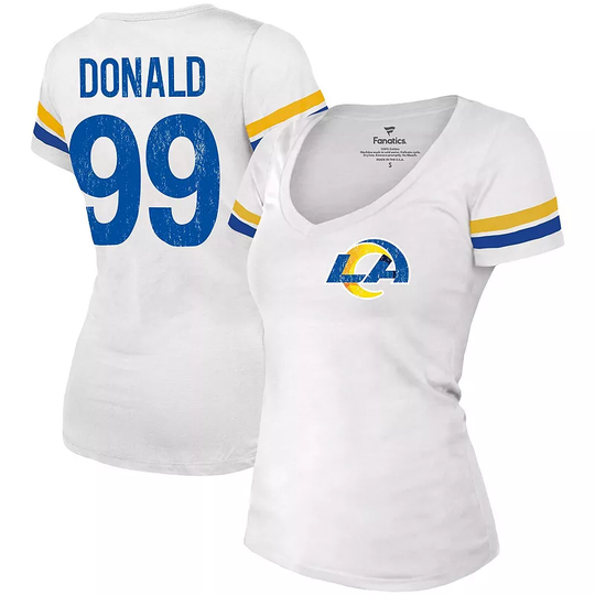 Women's Majestic Threads Aaron Donald White Los Angeles Rams Name & Number V-Neck T-Shirt, Size: XL