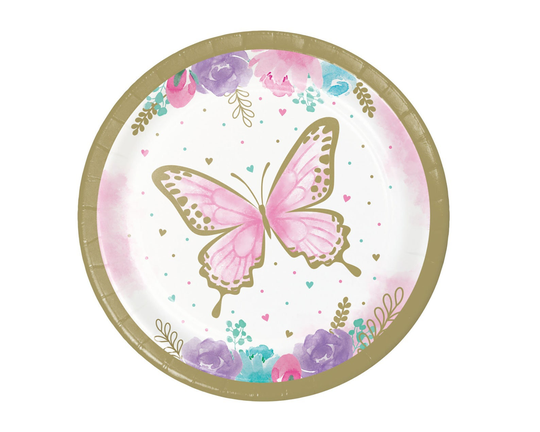 Butterfly Party Plates, Small Baby Shower, Birthday, Pastel Butterfly, Gold