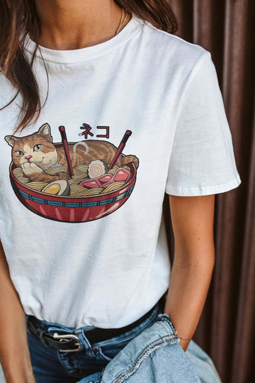 Mzshop - Cat Soup Ramen Japan Tee Hipster T Shirt Aesthetic Graphic Tumblr Clothing Japanesse T-Shirt