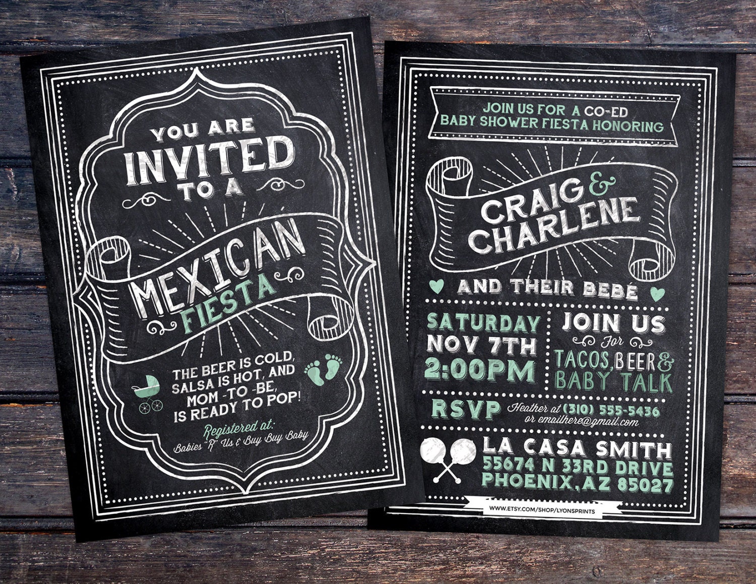 Mexican Fiesta, Chalkboard Couples Co-Ed Baby Shower Bbq Invitation - Babyq Baby Is Brewing, Girl Shower, Fiesta