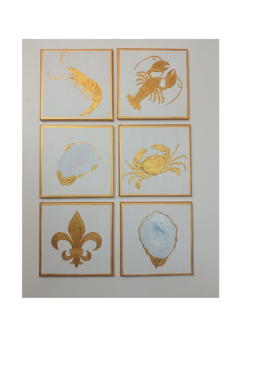 Ready To Ship Oyster Shell, Lobster, Crawfish, Crab, Or Shrimp Painting, Simple Gold Coastal Artwork, Christmas Gift For Seafood Lovers Art