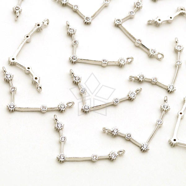 Pd-2082-Or/2 Pcs - Zodiac Sign Sideways Pendant, Constellation, Aries, The Ram, March, April Birthday, Silver Plated Brass 18mm X 10mm