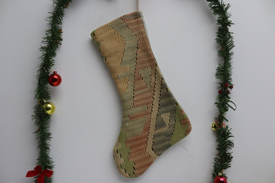 Organic Kilim Christmas Stocking 11x18 Fireplace Decorative Santa Claus Socks Gift Wall Decor No 1949