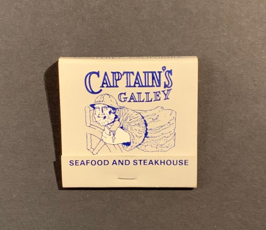 Vintage Matchbook, Captains Galley, Seafood, Restaurant, Monterey, California, with All 28 Match Sticks, Free Ship in Usa