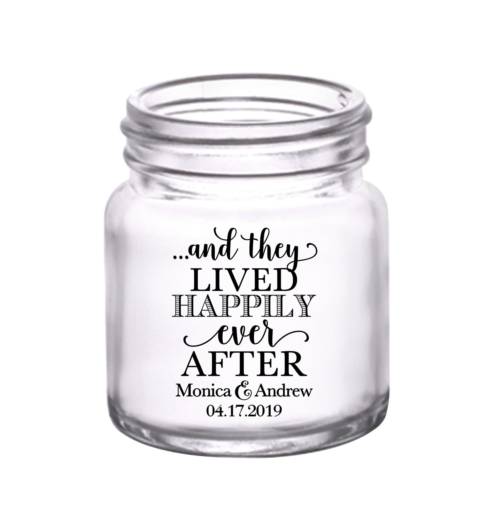 Wedding Shot Glasses Personalized Favors Small Mason Jars Fairytale Unique Happily Ever After 1C