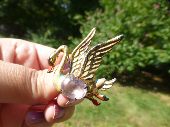 Antique Edwardian Swan Enamel Gold Filled Brooch, Circa 1900S, Must See, Darling Look, Wow Unusual