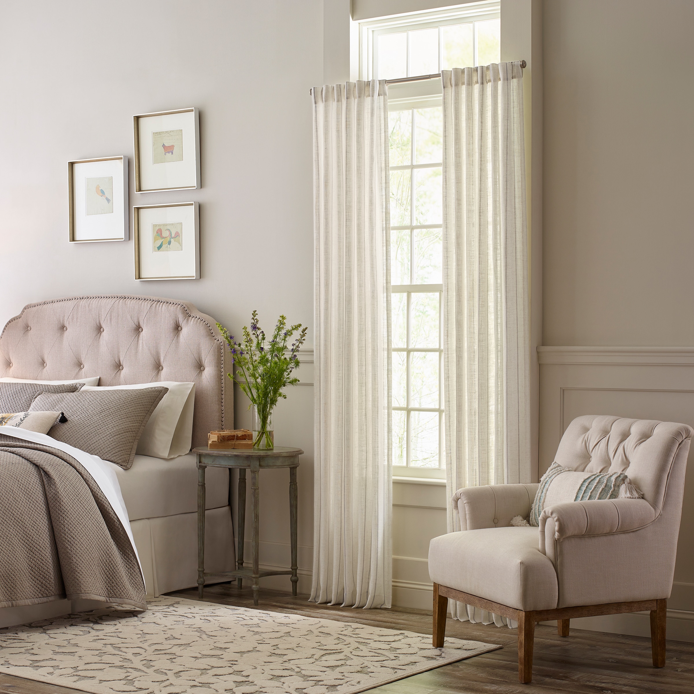 allen + roth 95-in Grey Polyester Blend Light Filtering Back Tab Single Curtain Panel in Gray | 3728112