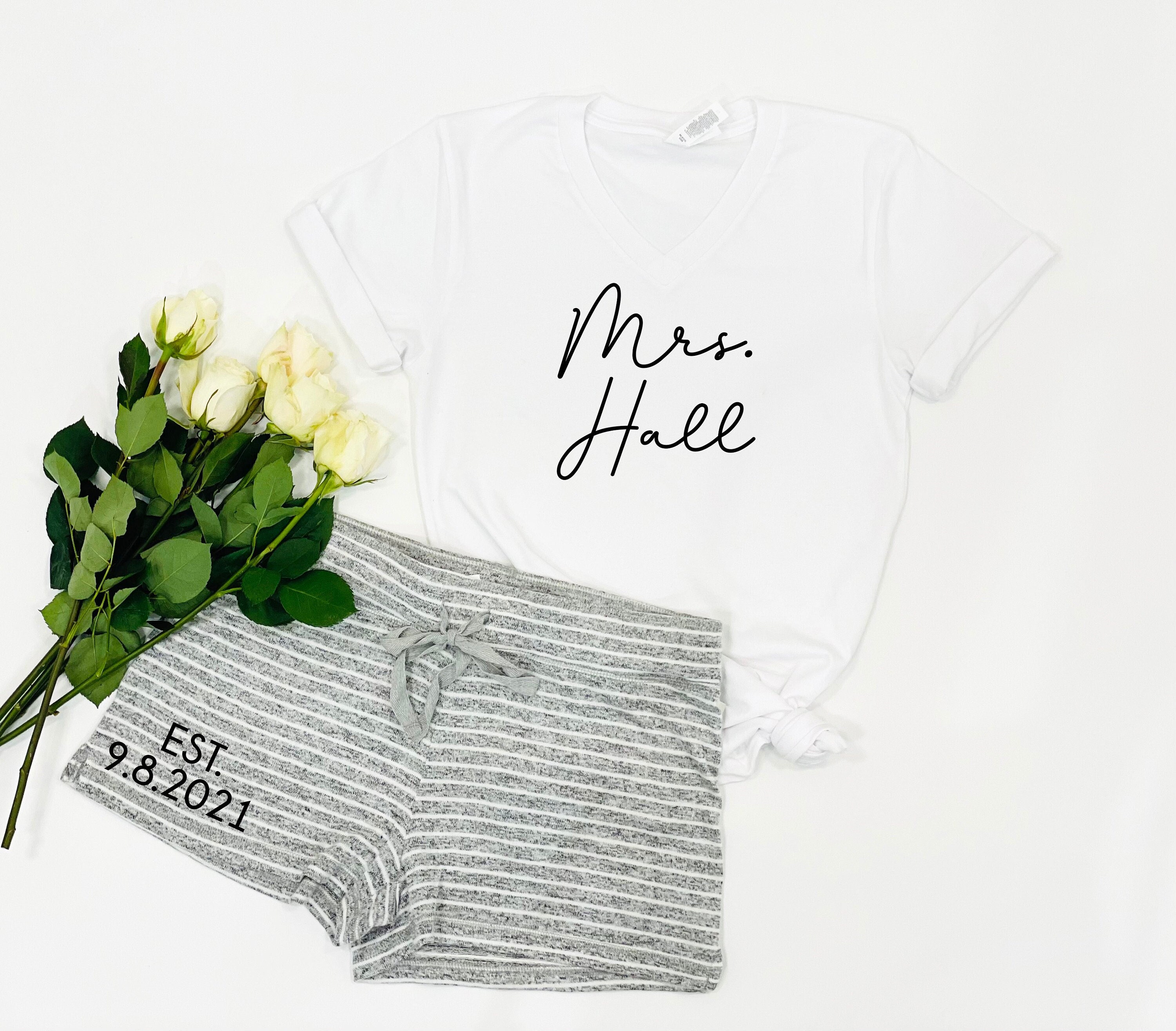Personalized Gift For Bride, Wedding Gift, Honeymoon Pajamas, Bride To Be Custom Bridal Set, T-Shirt , Future Mrs Tee
