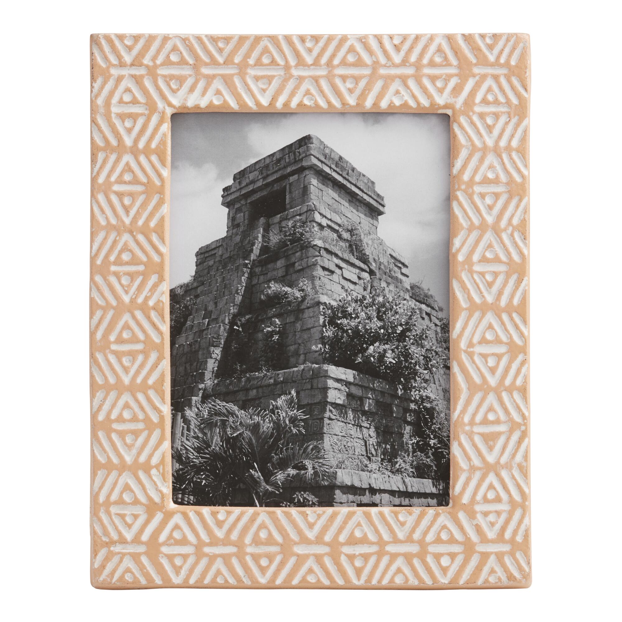 Whitewash Ecomix Geo Pattern Frame: White/Rust by World Market