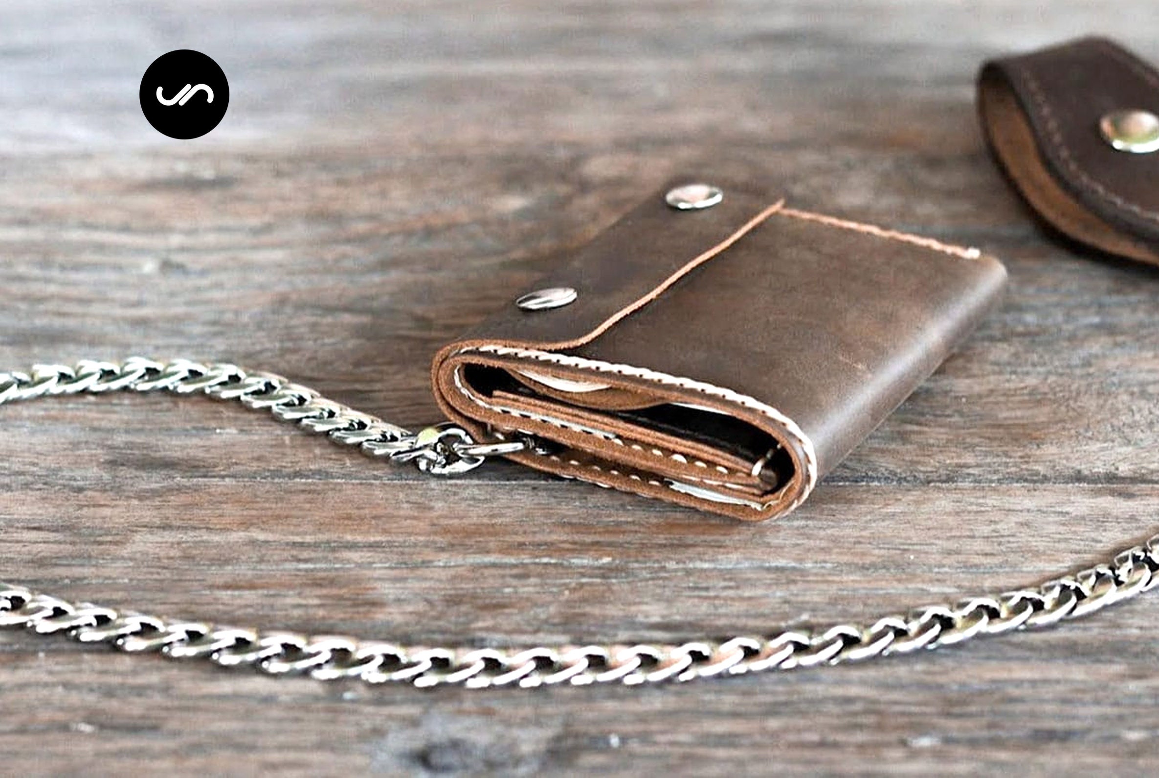 Mens Trifold Chain Wallet, Biker Leather Wallets, Joojoobs Wallets #037