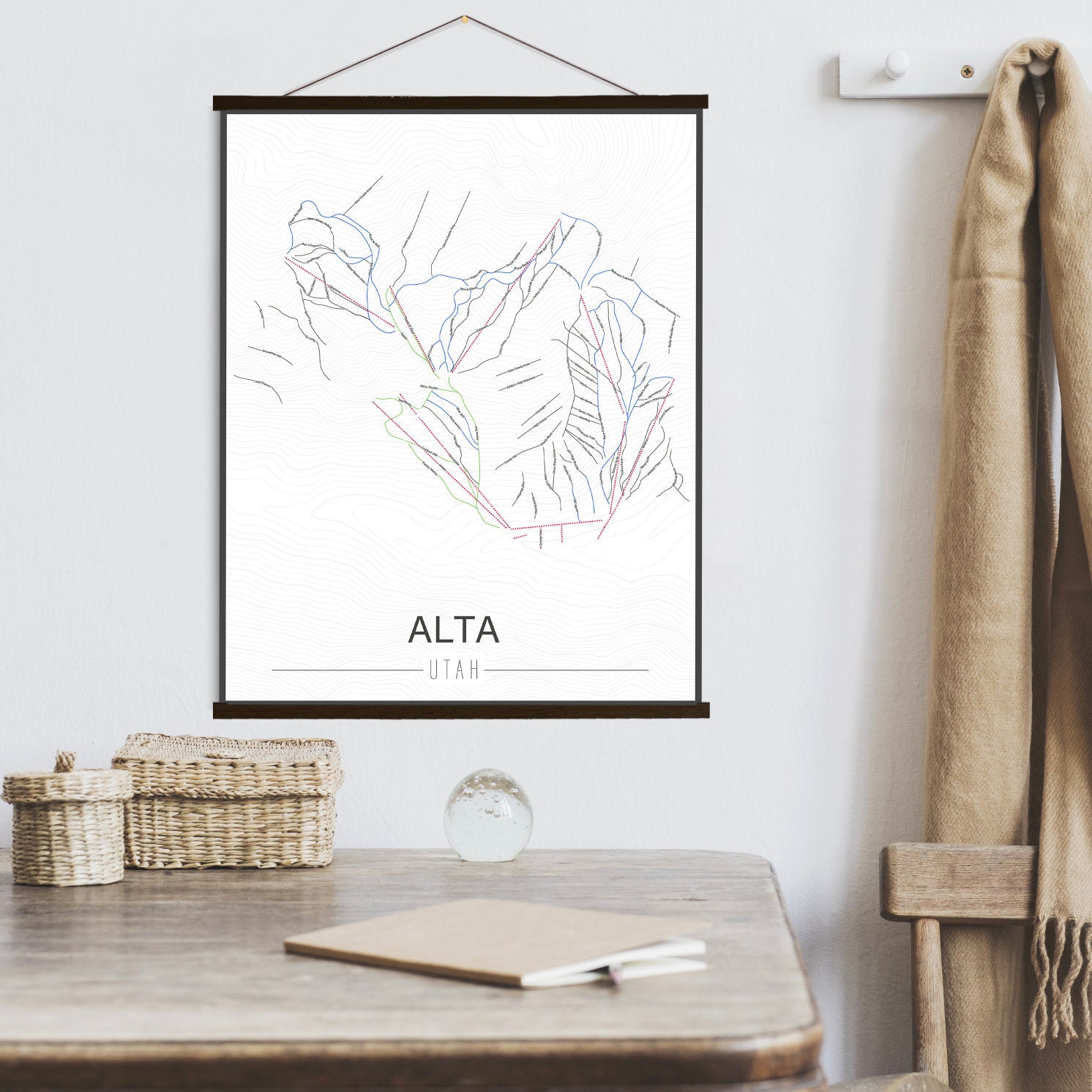 Alta Utah Ski Trail Map | Hanging Canvas Of Printed Marketplace