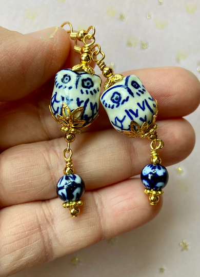 Owl Jewelry, Ceramic Earrings, Animal Bird Gift For Lover, Whimsical Gift