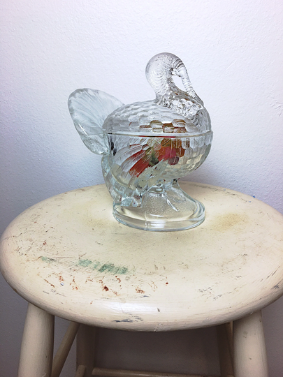 Vintage Pressed Glass Turkey Covered Dish, Cranberry Sauce Bowl, Candy Thanksgiving Dinner Table
