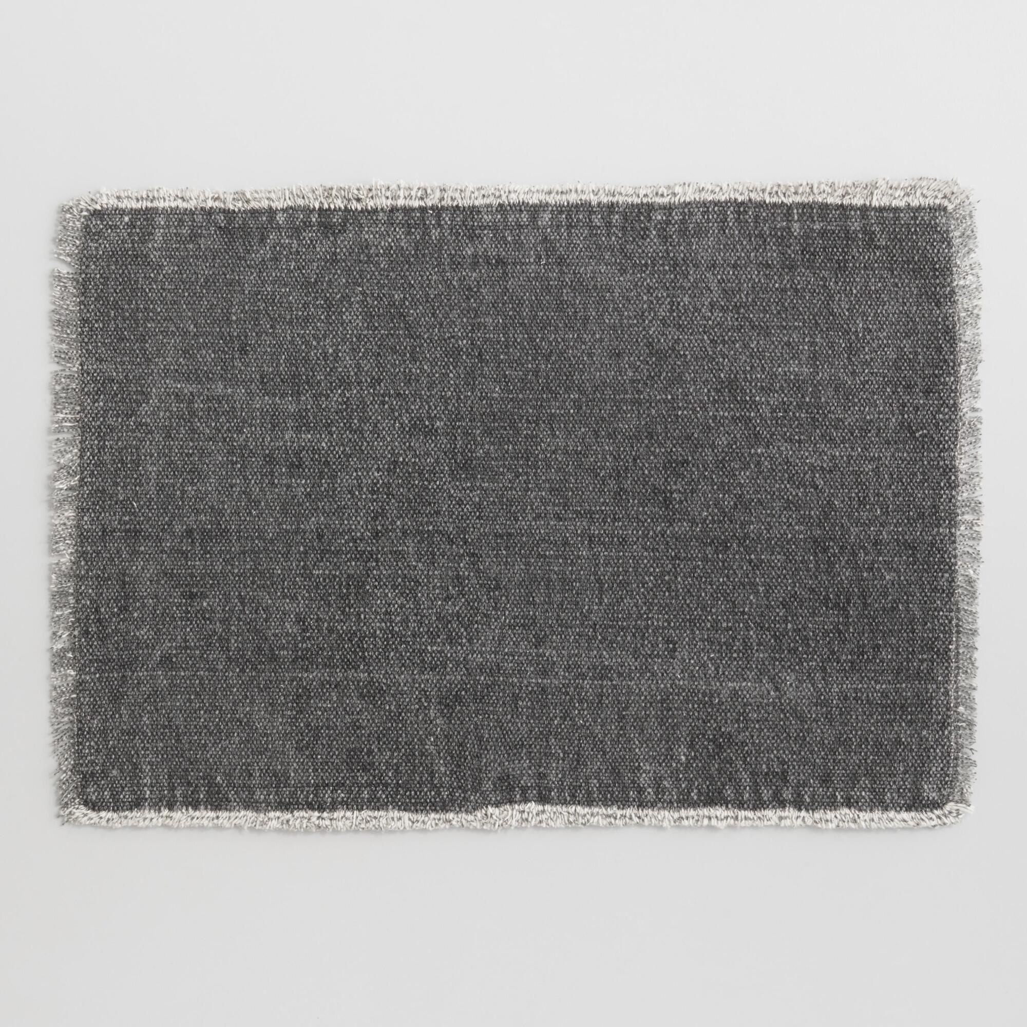 Soft Black Woven Placemats with Natural Fringe Set of 4 by World Market