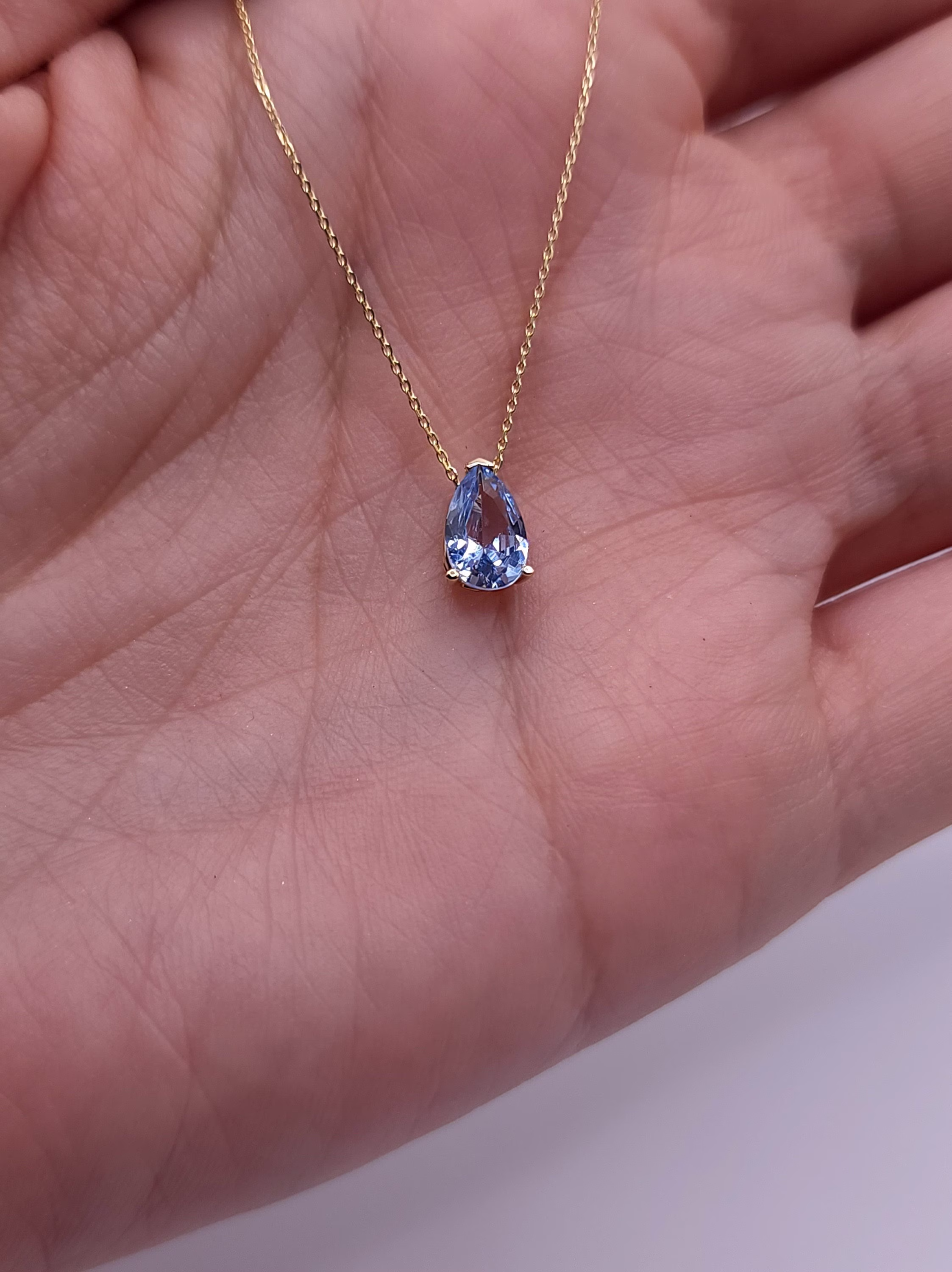 14Kt Gold Aquamarine Teardrop Necklace, Pendant, March Birthstone Necklace