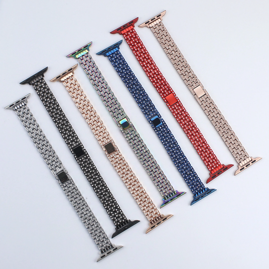 Bling Apple Watch Slim Stainless Steel Metal Band With Rhinestone Compatible Iwatch 7/6/5/4/3/2/1 Models 38/40/41mm Or 42/44/45mm